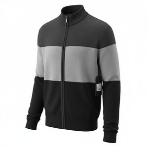 Six Lincon zip up cardigan sweater men's Large, Grey and Black NWT